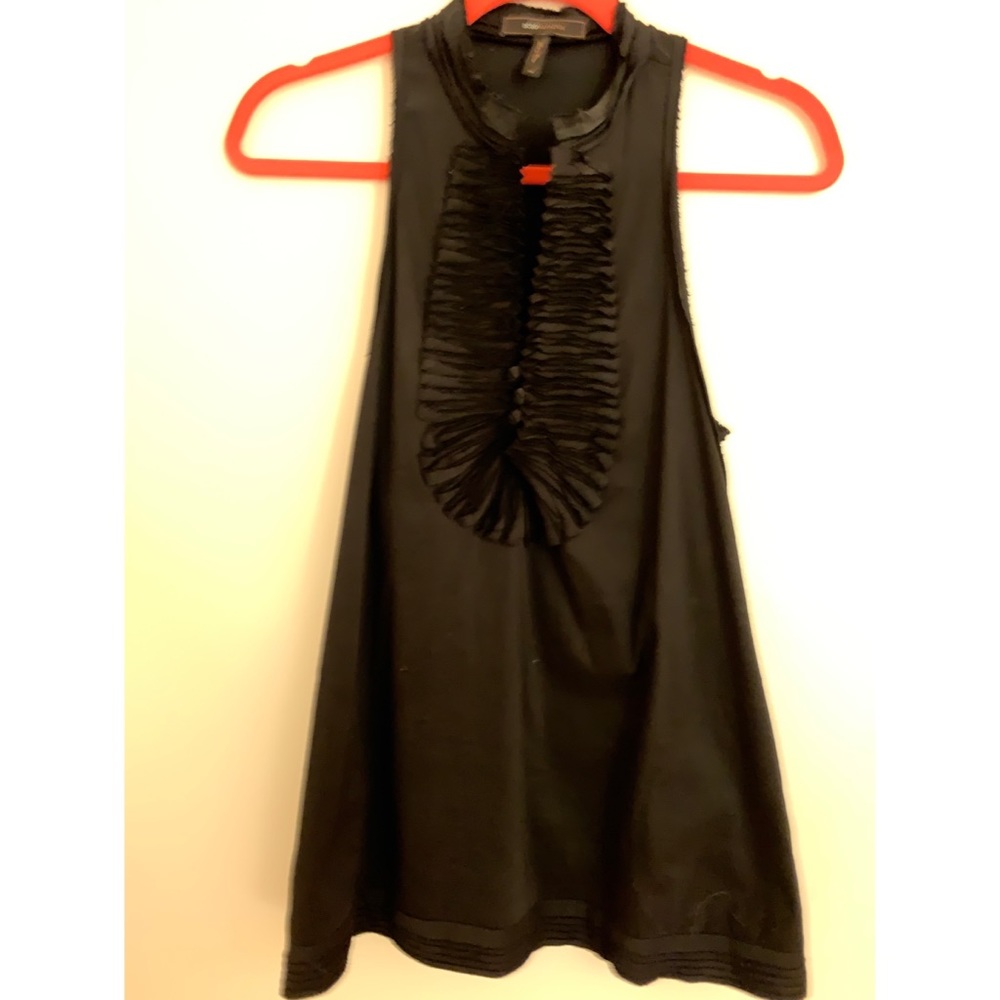 BCBG blouse black ruffle detail buttons